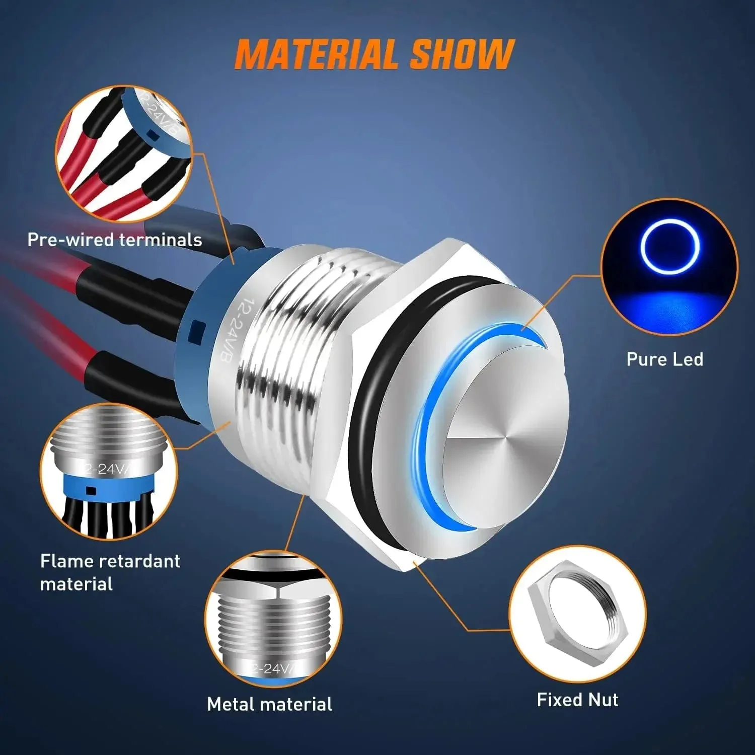 12mm 12V Waterproof ON Off Latching Push Button Switch