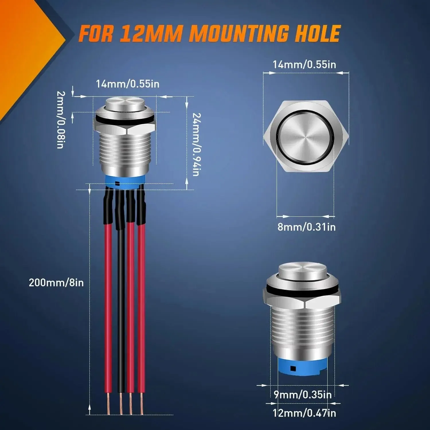 12mm 12V Waterproof ON Off Latching Push Button Switch