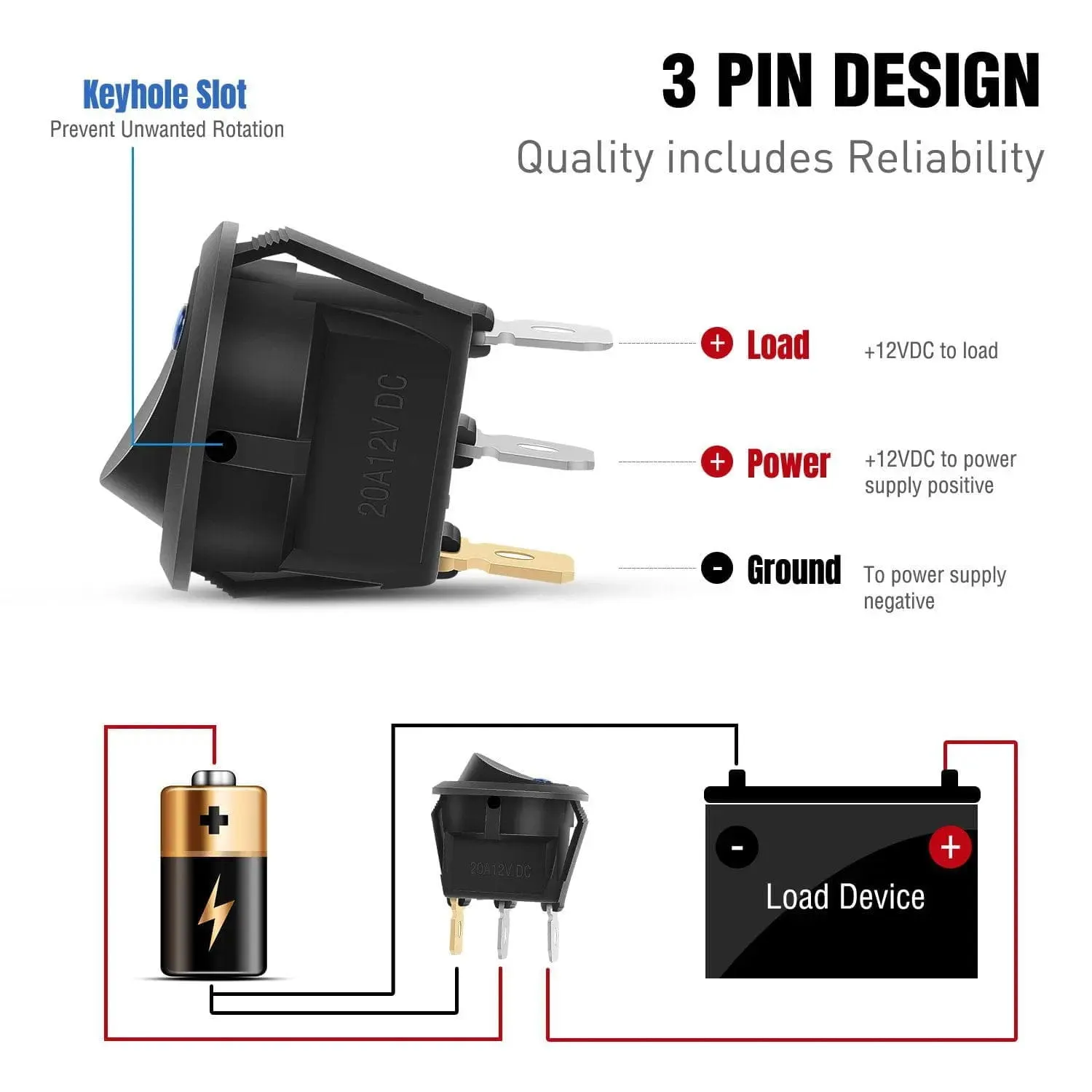 12Pcs 12V 20A Round Blue LED SPST Toggle Switch
