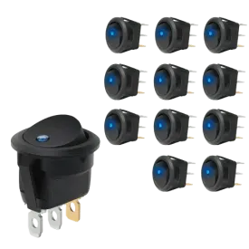 12Pcs 12V 20A Round Blue LED SPST Toggle Switch