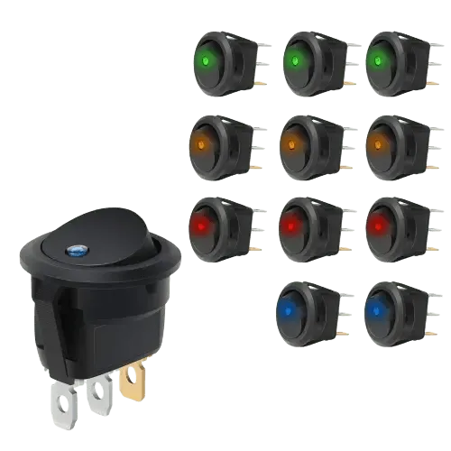 12Pcs 12V 20A Round Blue/Green/Yellow/Red LED SPST Toggle Switch