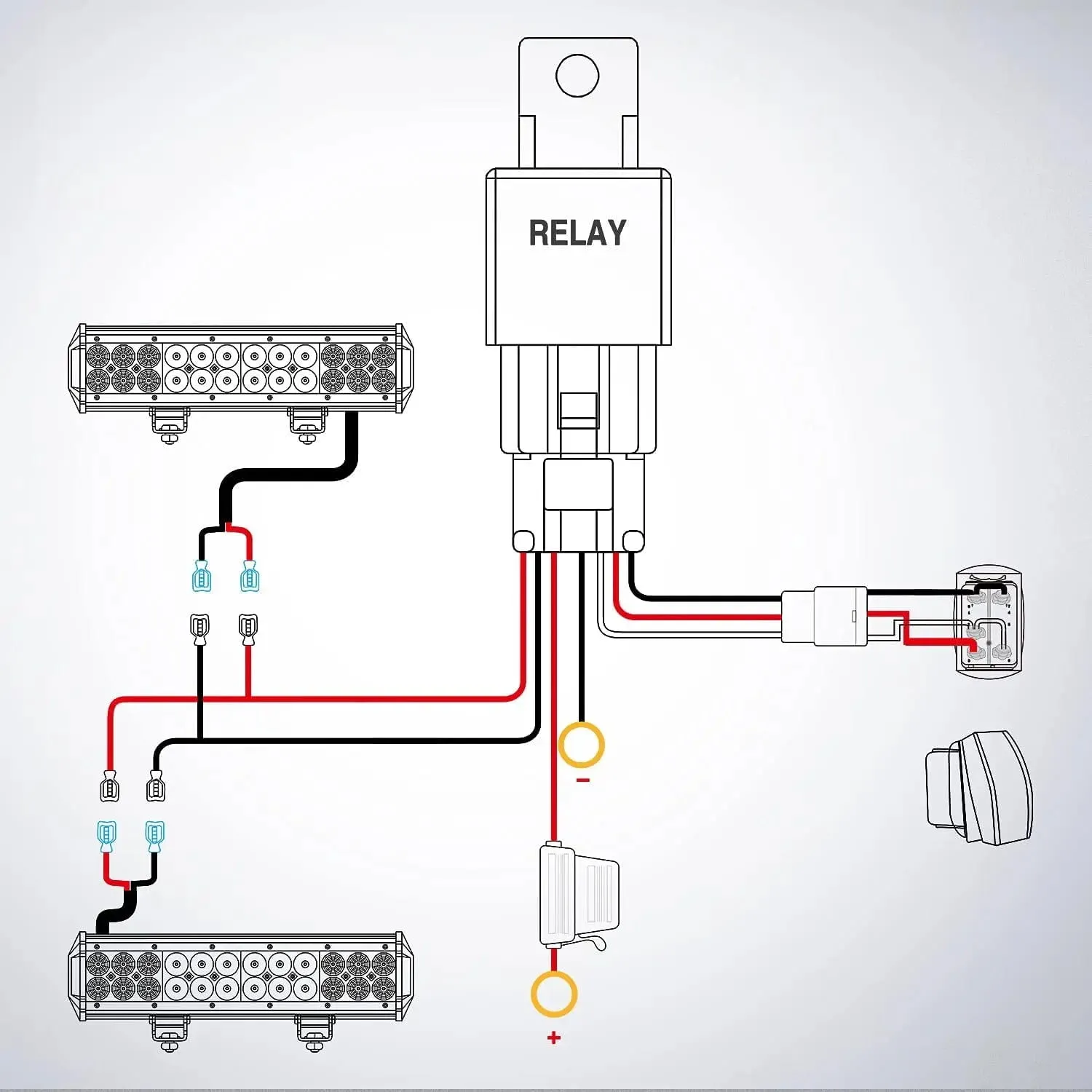 16AWG Wire Harness Kit 2 Leads W/ 12V 5Pin Rear Lights Switch | 3 Fuses | 4 Spade Connectors