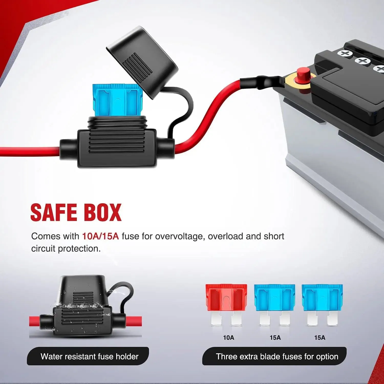 16AWG Wire Harness Kit 2 Leads W/ 12V 5Pin Rear Lights Switch | 3 Fuses | 4 Spade Connectors