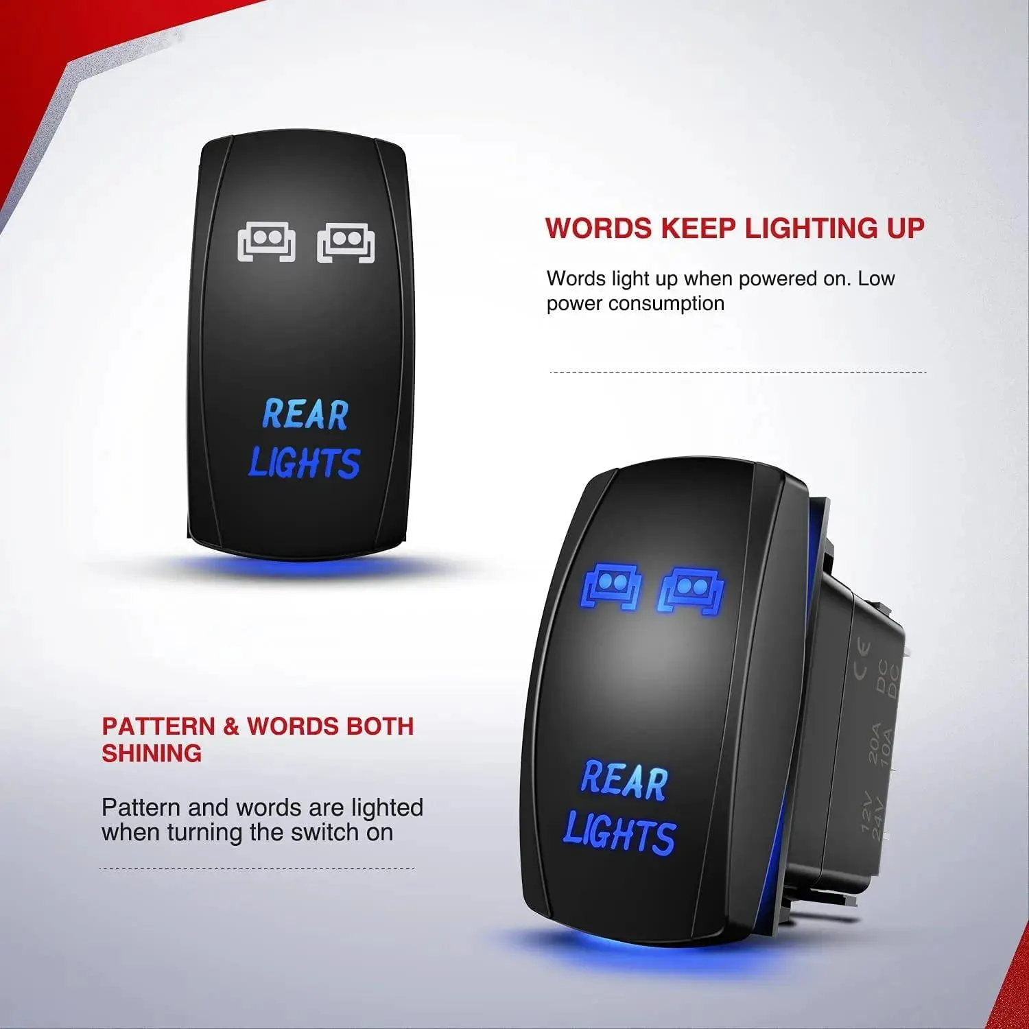 16AWG Wire Harness Kit 2 Leads W/ 12V 5Pin Rear Lights Switch | 3 Fuses | 4 Spade Connectors