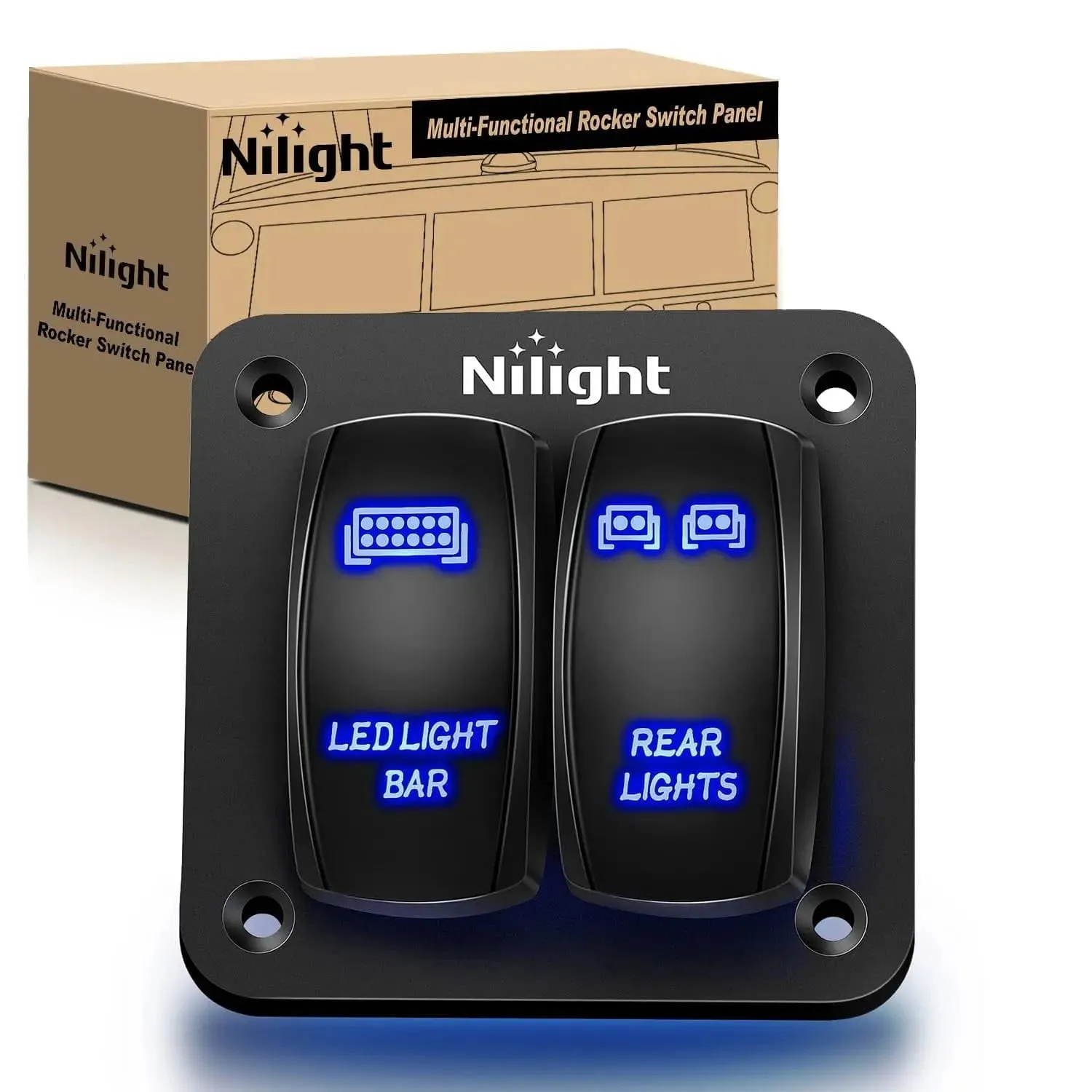 2Gang Led Light Bar and Rear Lights 5Pin ON/Off Rocker Switch Panel Blue