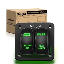 2Gang Led Light Bar and Rear Lights 5Pin ON/Off Rocker Switch Panel Green