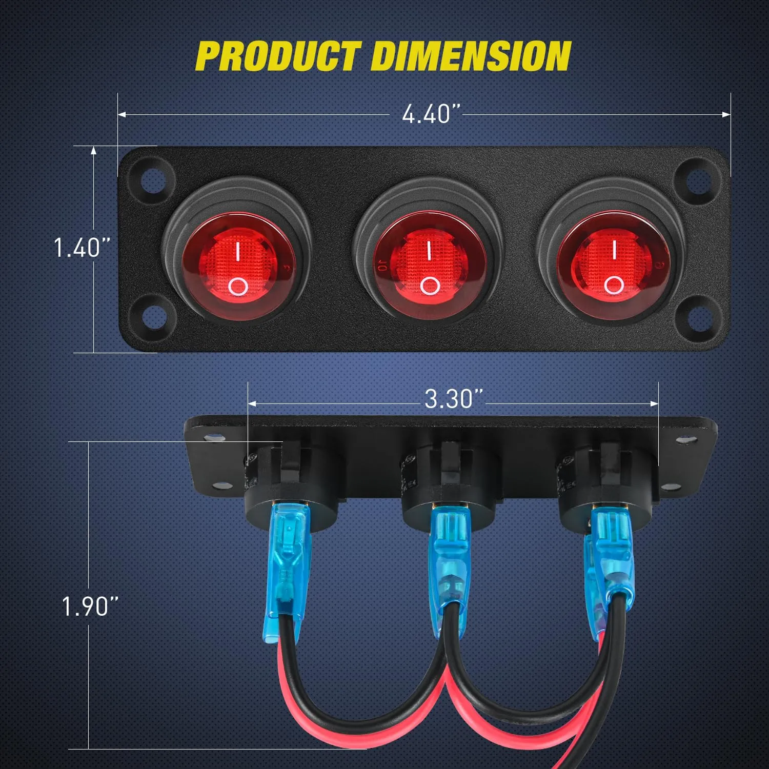 3Gang 3Pin Pre-wired Toggle Switch Panel Red