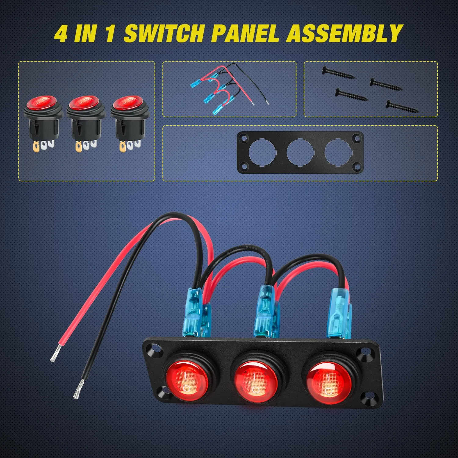 3Gang 3Pin Pre-wired Toggle Switch Panel Red