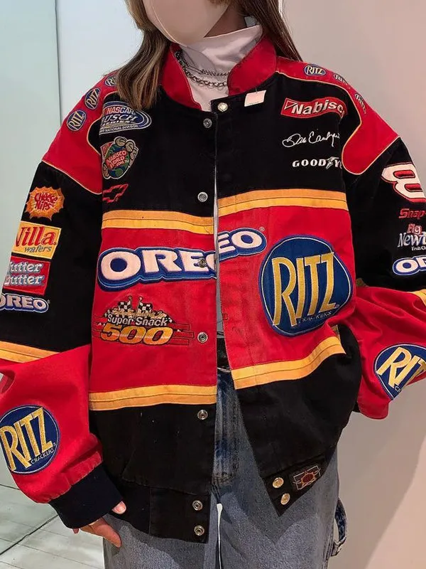 Band Collar Patchwork Button Jacket