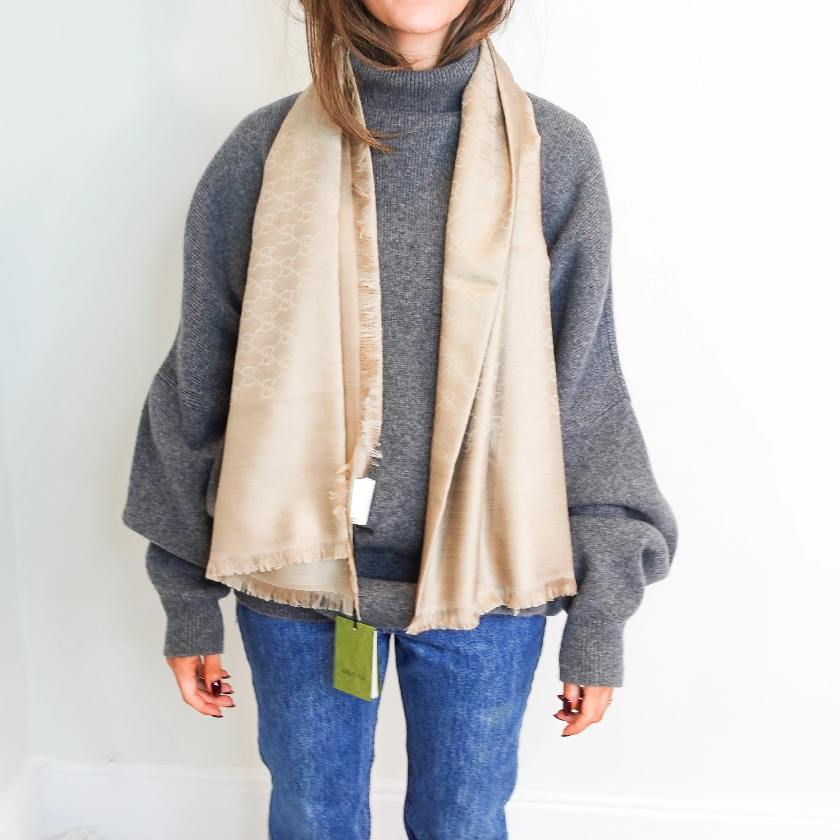 Beige monogram scarf £225