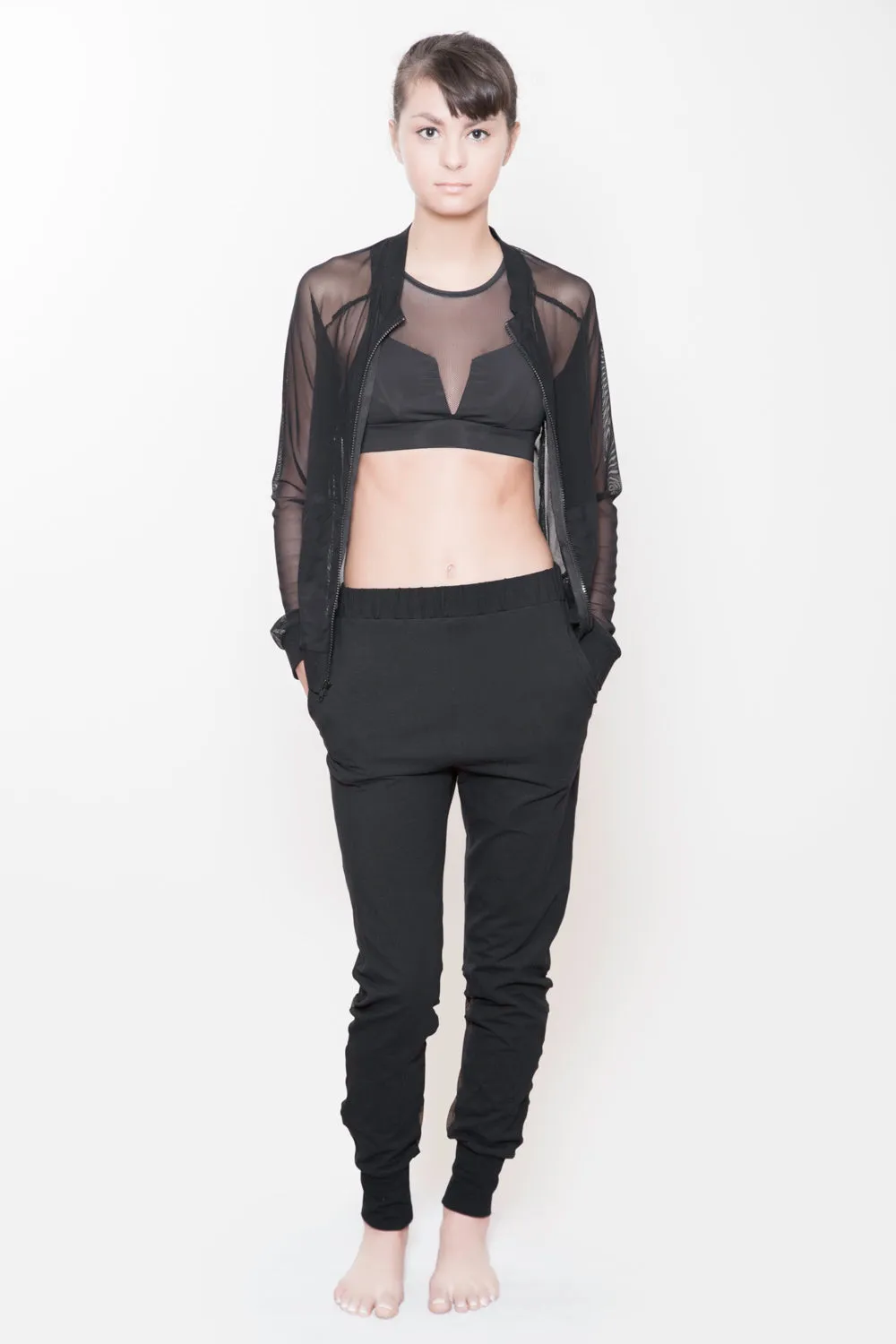 Black Mesh Zip-Up Jacket