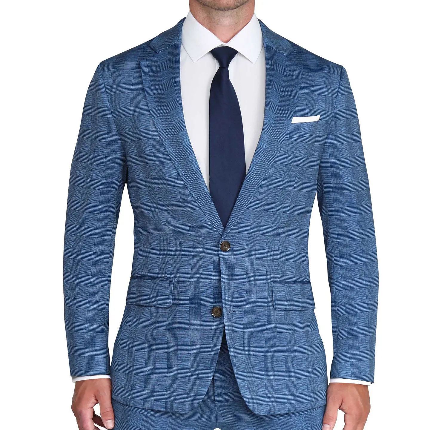 Brushed Tech Stretch Blazer - Electric Blue Plaid
