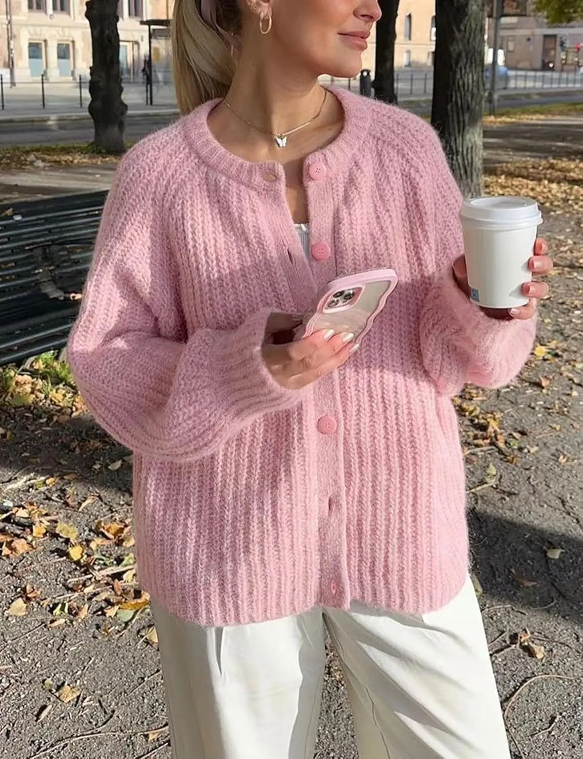 Cardigan Sweaters for Women Chunky Knit Cardigans Long Sleeve Button Sweater Jacket 2024 Fall Winter