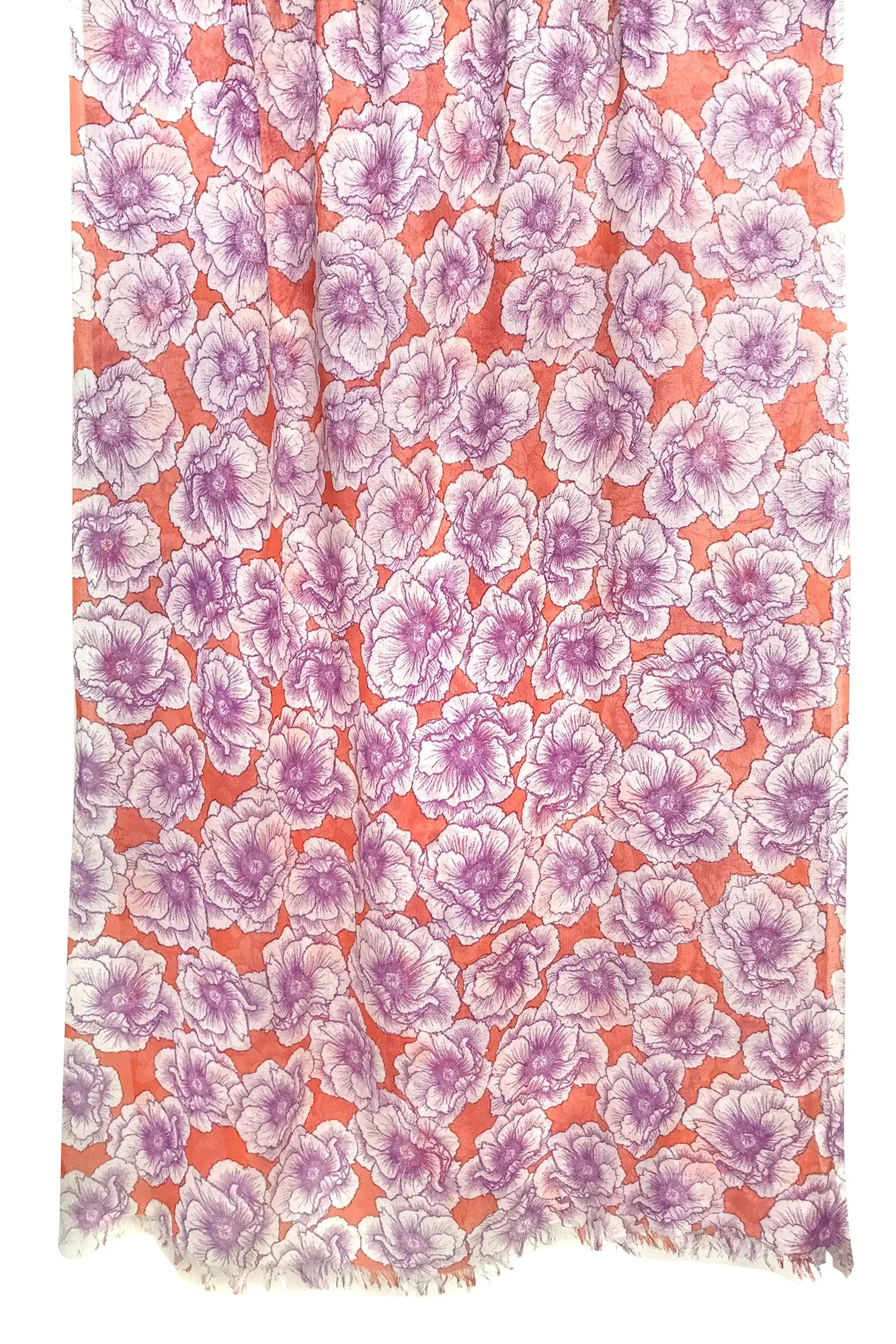 Carnations on Orange & Pink Floral Silk Cashmere Scarf