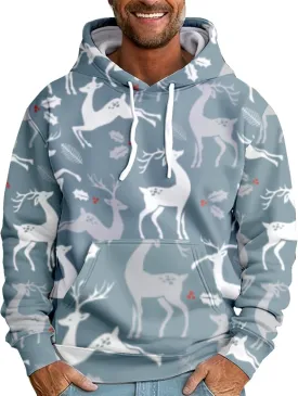 Christmas Hoodies For Men Trendy Funny Snowflake Reindeer Graphic Long Sleeve Drawstring Hooded Sweatshirts