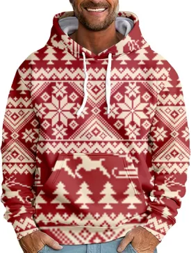 Christmas Hoodies For Men Trendy Funny Snowflake Reindeer Graphic Long Sleeve Drawstring Hooded Sweatshirts
