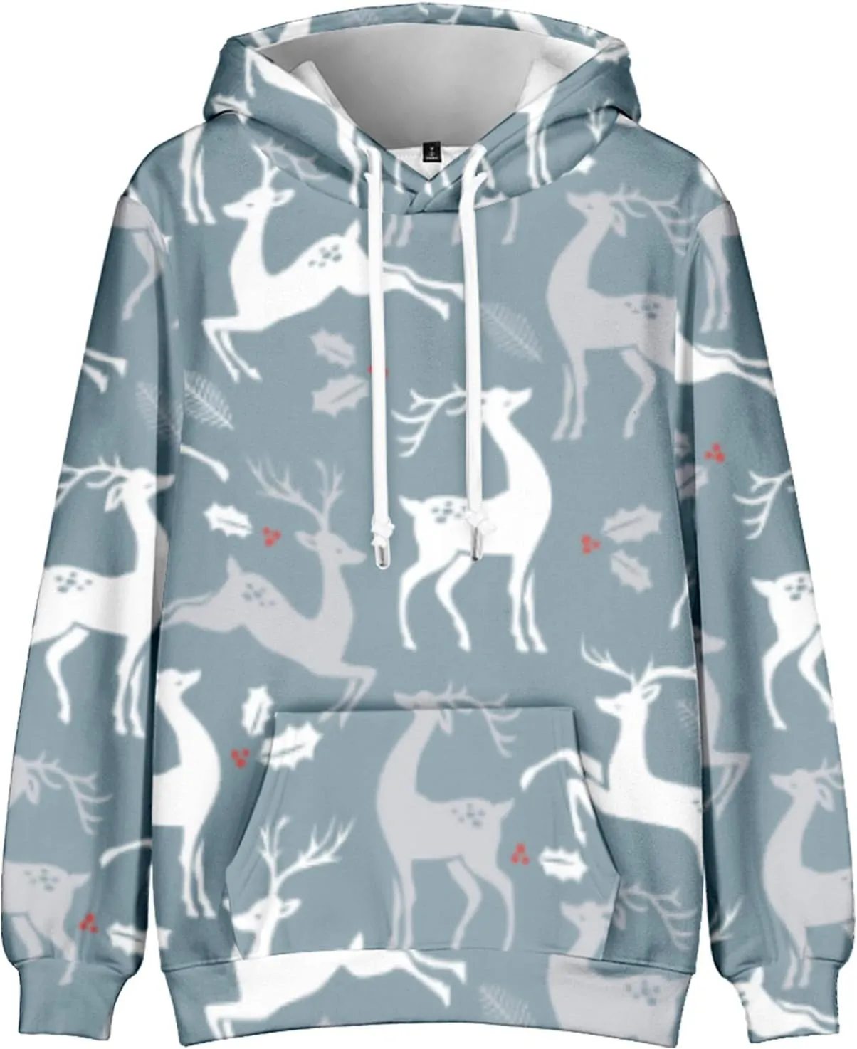 Christmas Hoodies For Men Trendy Funny Snowflake Reindeer Graphic Long Sleeve Drawstring Hooded Sweatshirts
