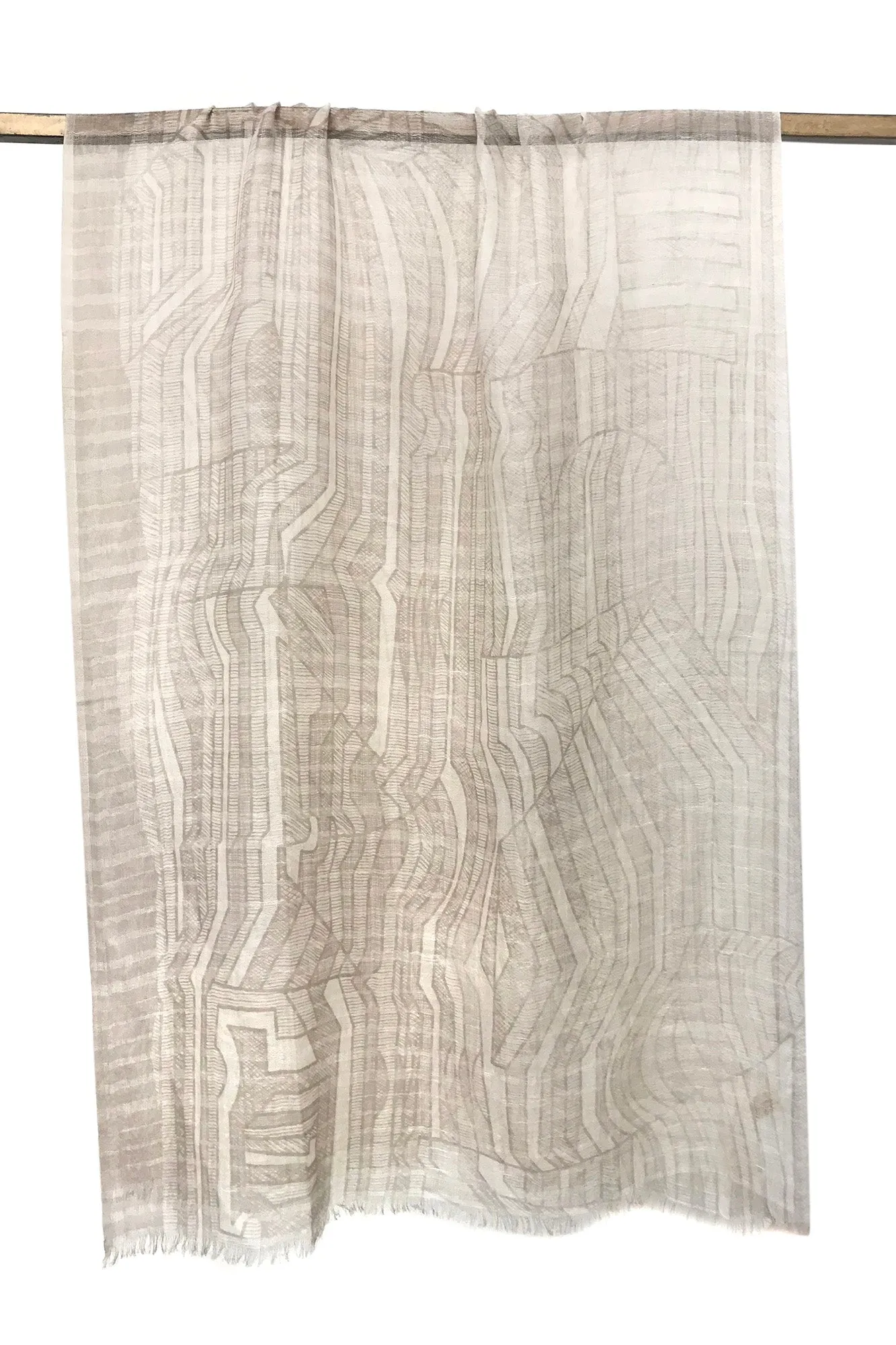 Contour lines Beige and white Silk Cashmere Scarf