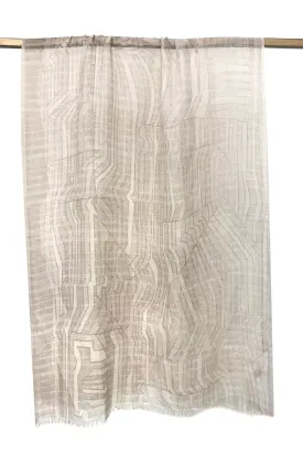 Contour lines Beige and white Silk Cashmere Scarf