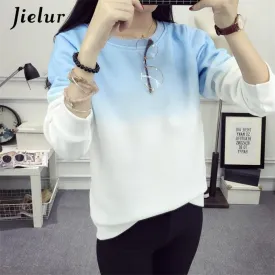 Cool Gradient Hit Color Women Hoodies Sweatshirt