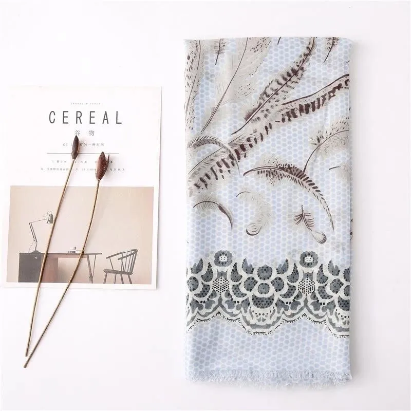 Cotton And Linen Scarf Women Spring And Autumn Wild Feather Plain Pattern Long Shawl Women Suppliers China