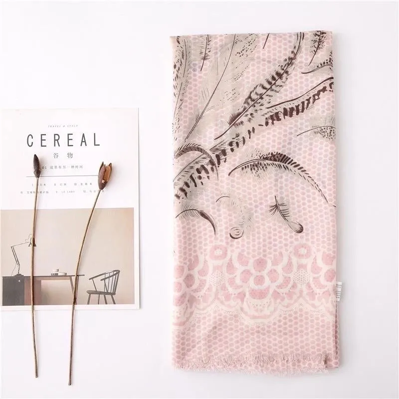 Cotton And Linen Scarf Women Spring And Autumn Wild Feather Plain Pattern Long Shawl Women Suppliers China