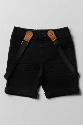 Denim Shorts With Braces Black