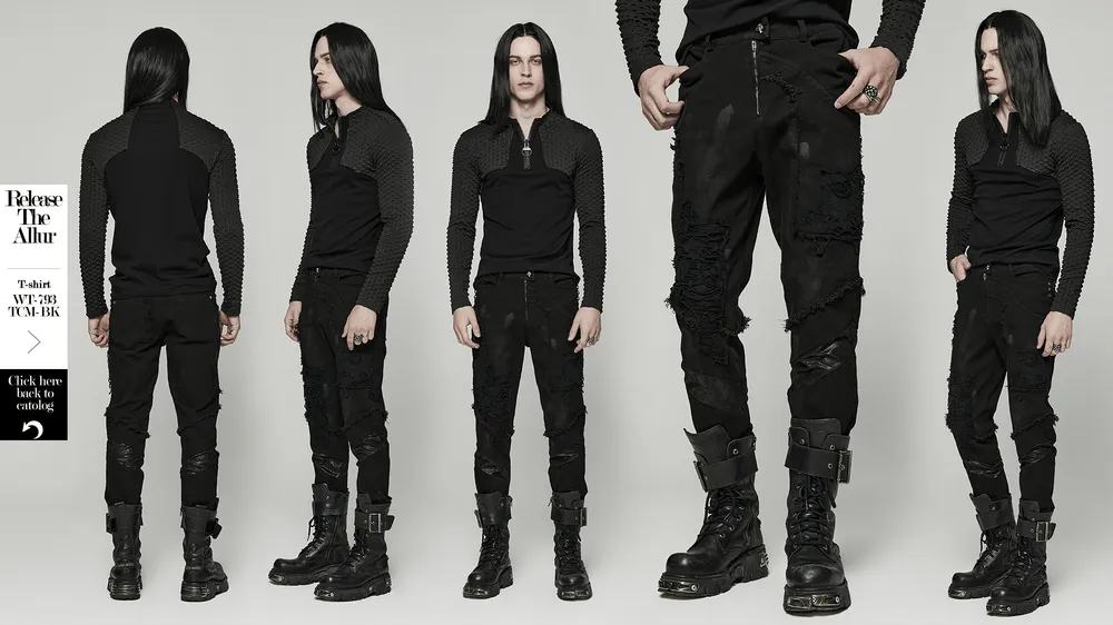 Edgy Distressed Black Denim Gothic Pants