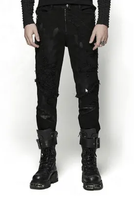 Edgy Distressed Black Denim Gothic Pants