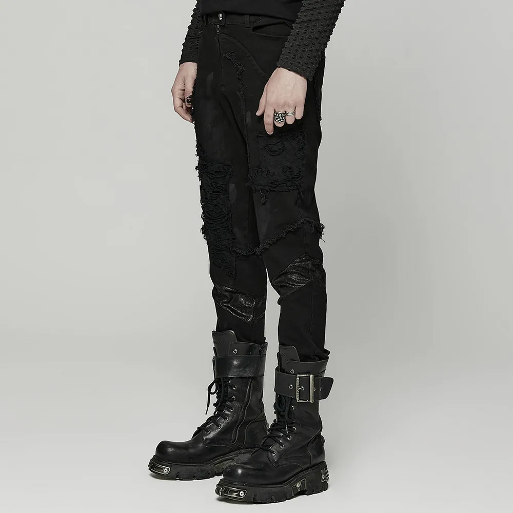 Edgy Distressed Black Denim Gothic Pants