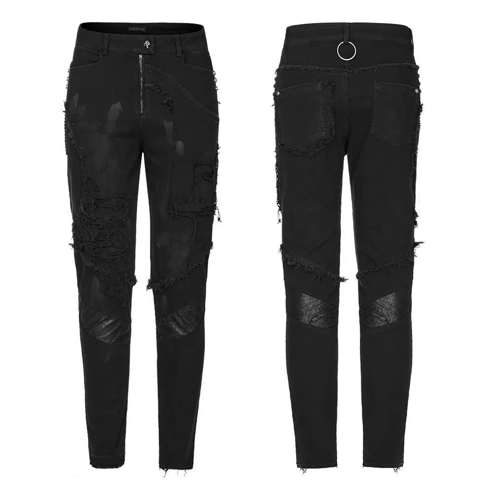 Edgy Distressed Black Denim Gothic Pants