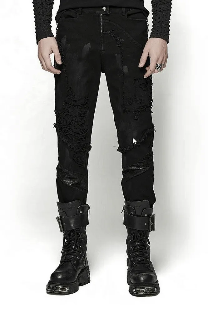 Edgy Distressed Black Denim Gothic Pants