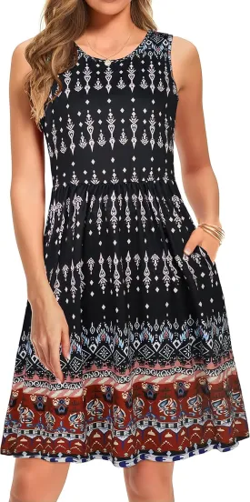 elescat Summer Dresses for Women Casual Sleeveless Tshirt Beach Flowy Tank Sundresses with Pockets