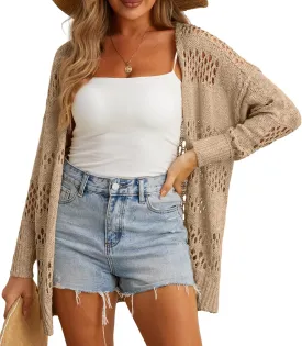 GRECERELLE 2025 Women Summer Crochet Boho Long Sleeve Lightweight Oversized Open Front Cardigan Sweaters Kimonos Tops