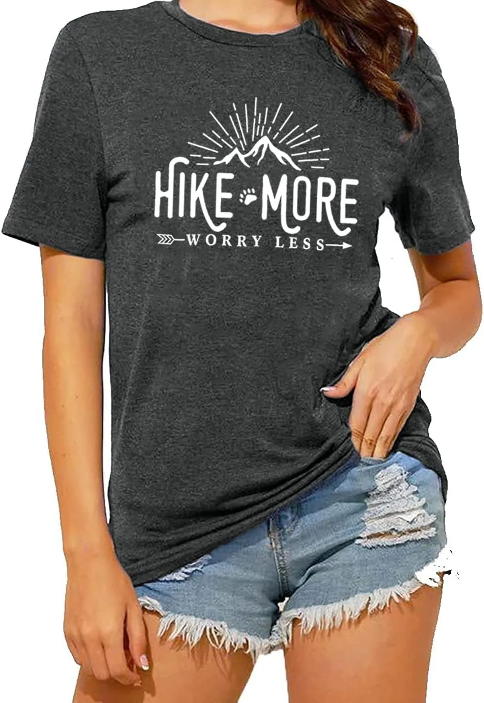 Hiking Shirt for Women Adventure Mountain Graphic Athletic Shirts Funny Hike More Worry Less Tee Tops