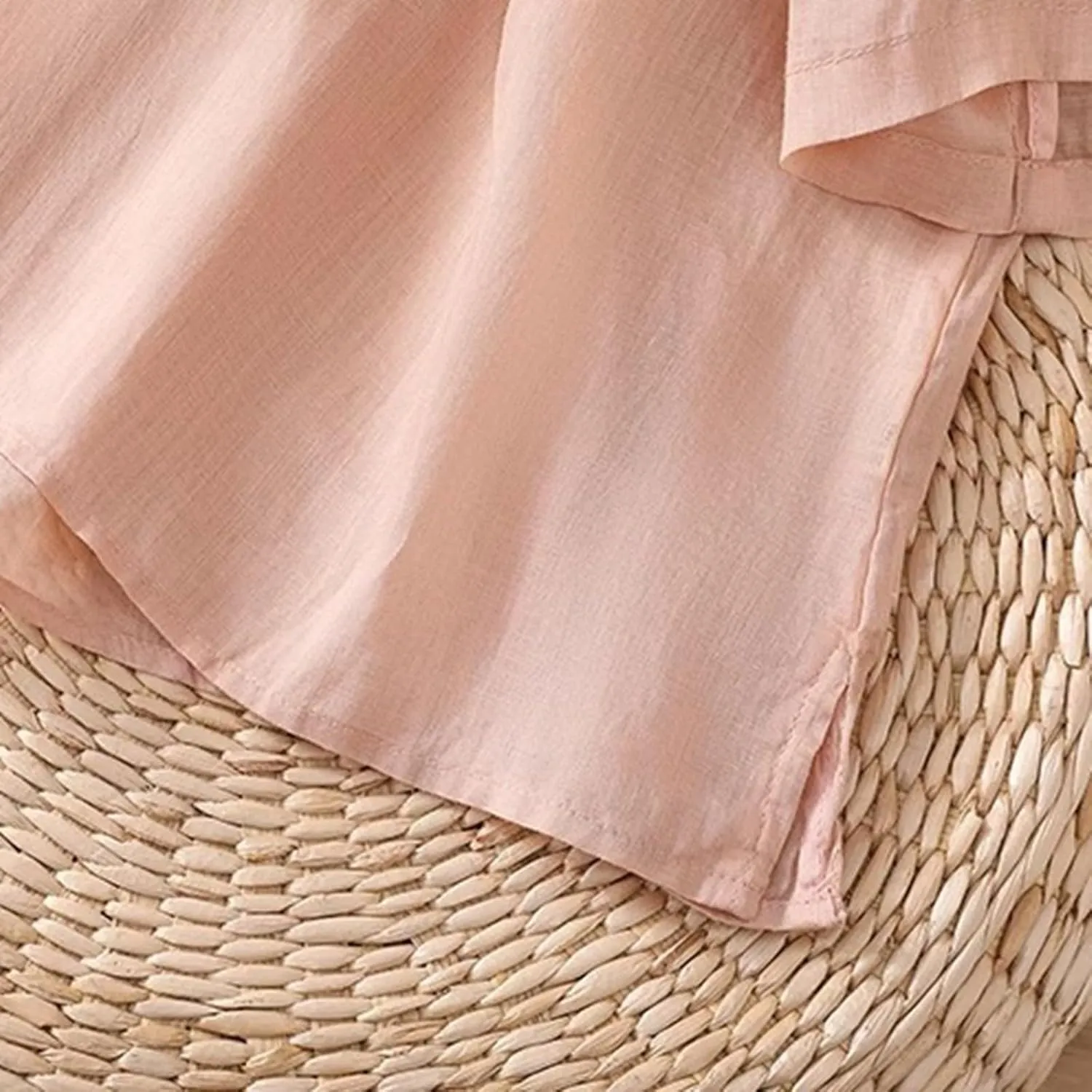 Linen Tops for Women Henley V Neck Summer 3/4 Sleeve Shirts Boho Embroidered Dressy Casual Blouses Loose Vintage Tees
