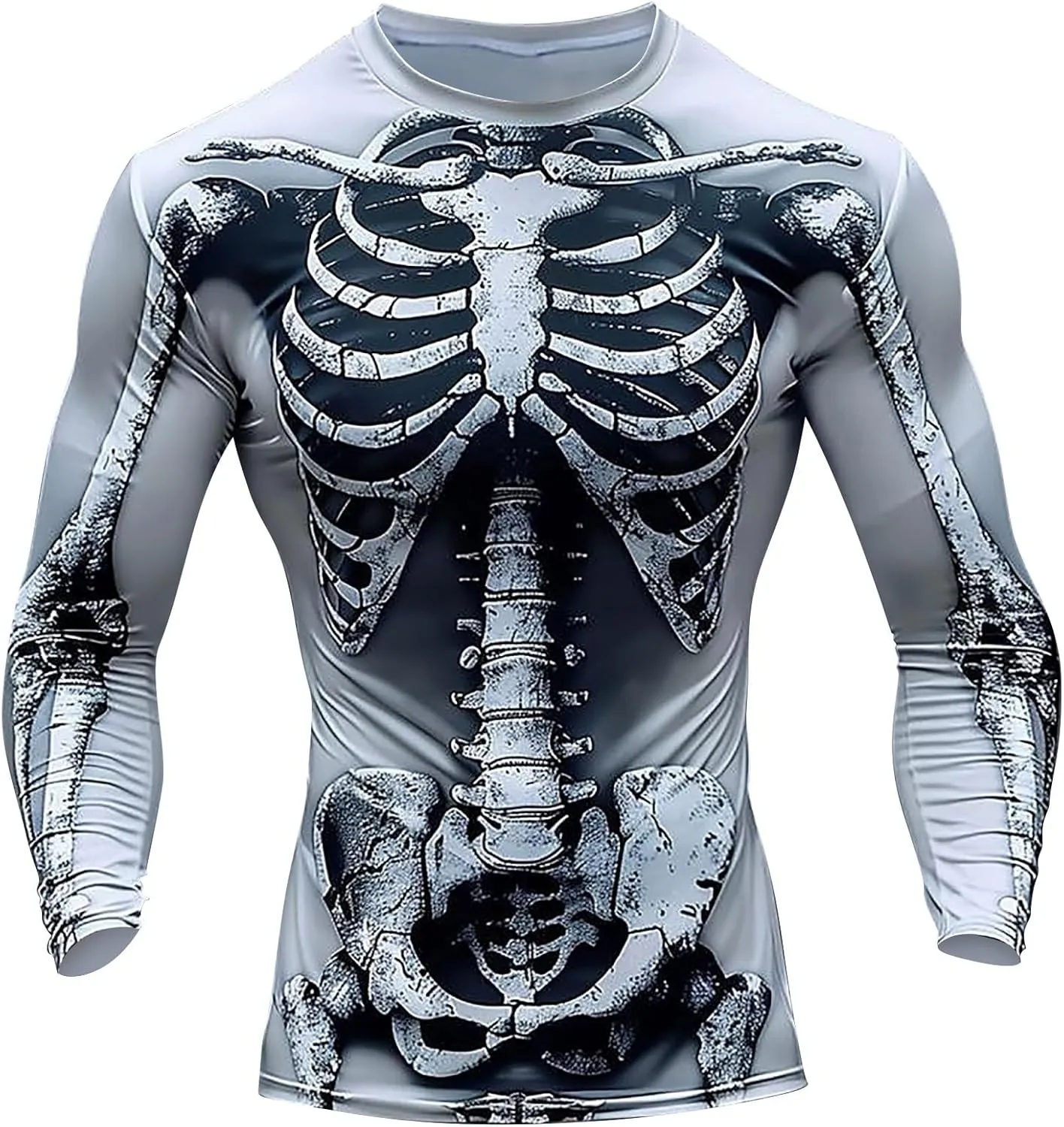 Mens Skeleton Shirt Long Sleeve Funny Skull Rib Cage 3D Print T Shirts Trendy Crew Neck Tshirt Holiday Party Outfits
