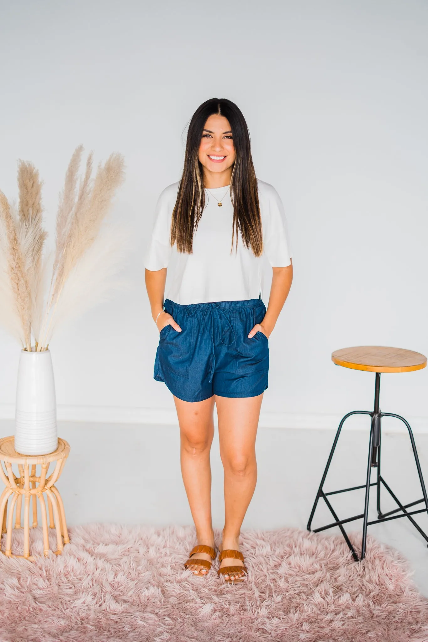 Navy Lightweight Denim Shorts