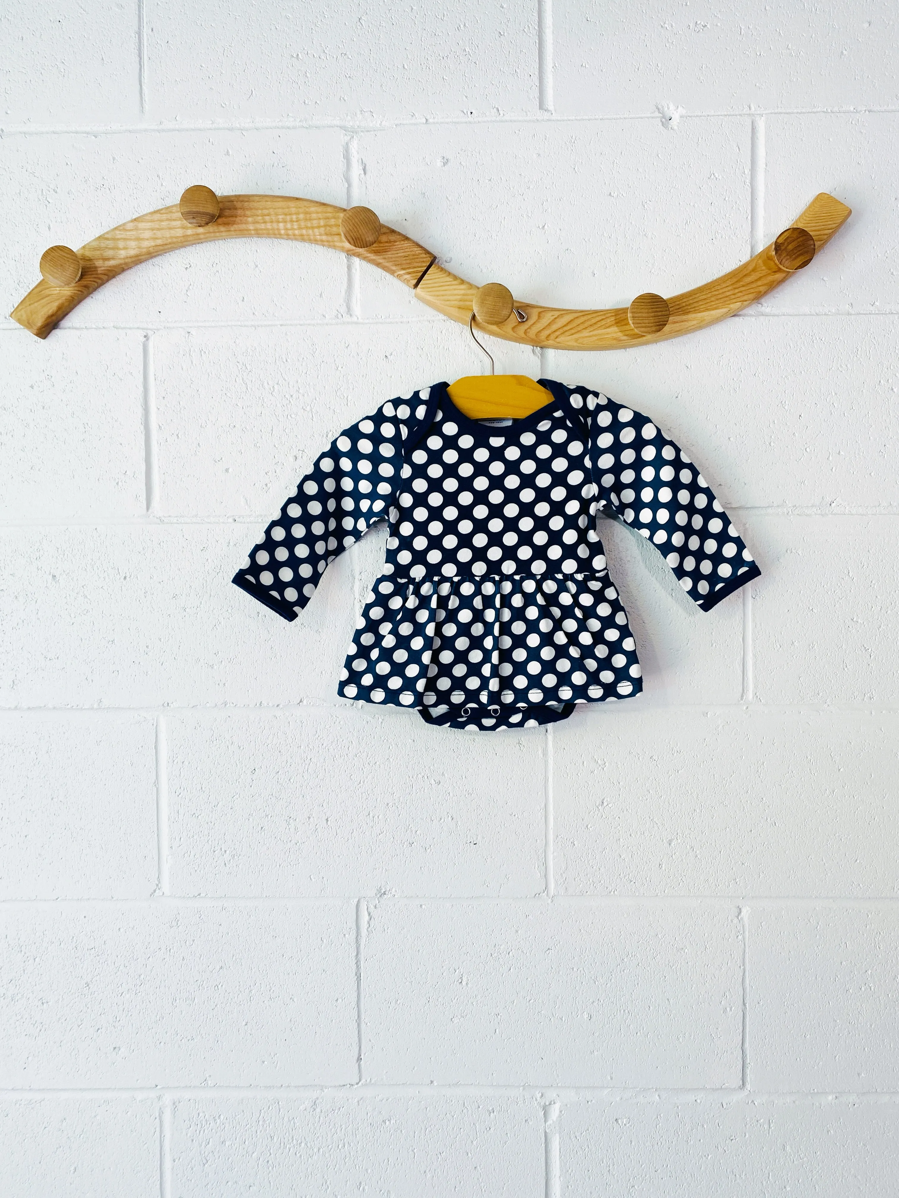 Navy   White Polka Dot Dress, 3-6 months