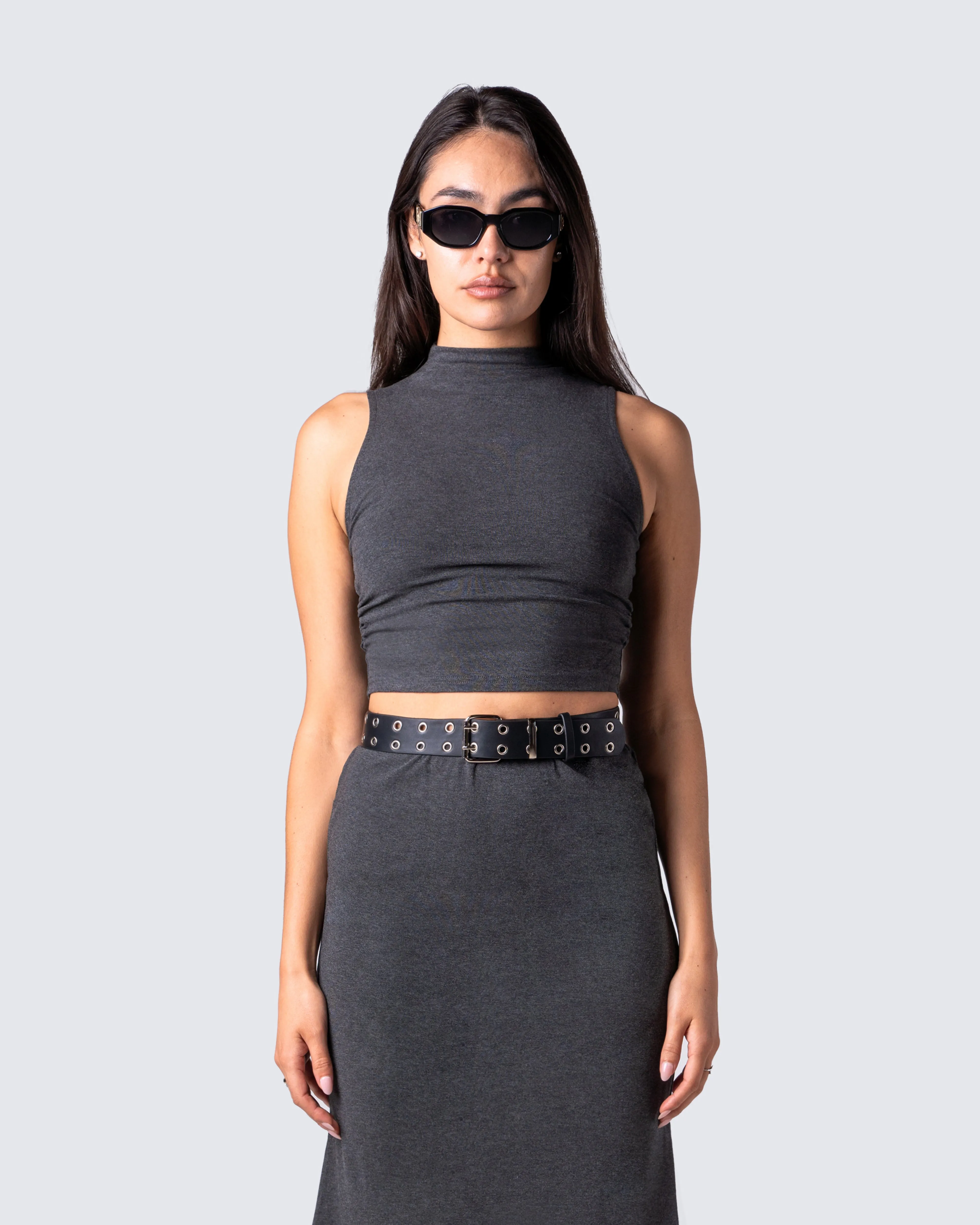 Nico Grey Jersey Mock Neck Top
