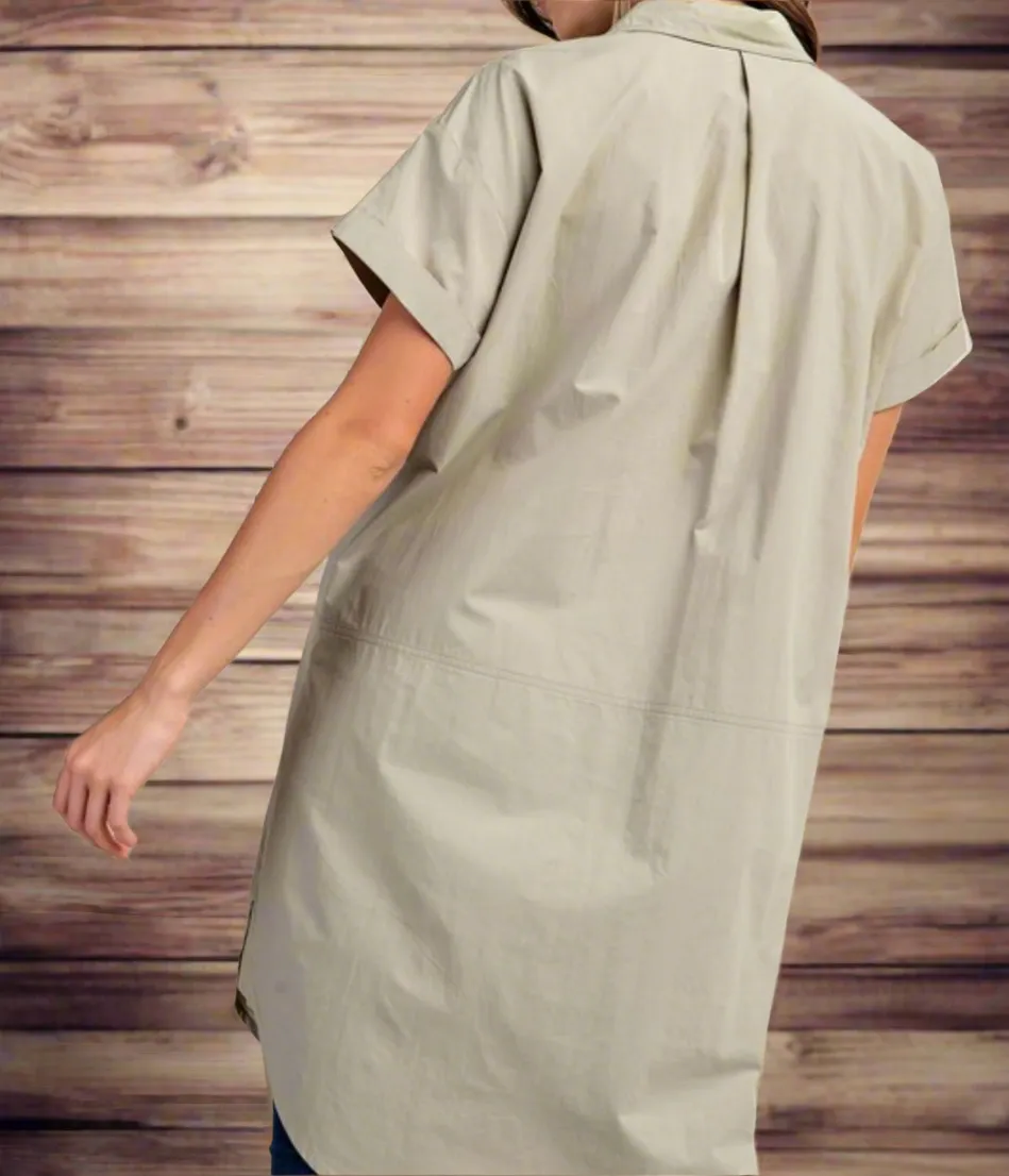 Oversized Button Down Shirt Dress with Short Sleeve