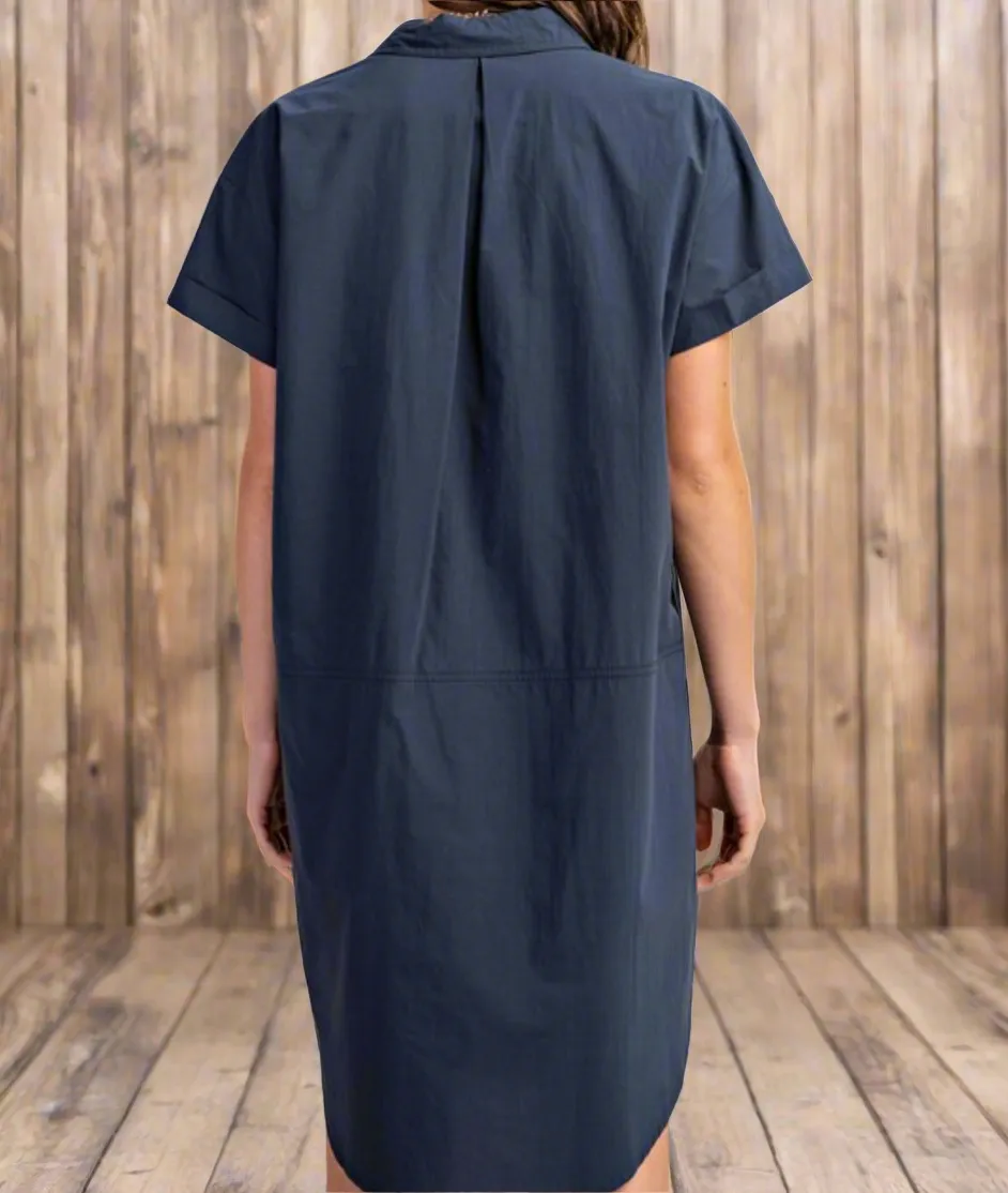 Oversized Button Down Shirt Dress with Short Sleeve