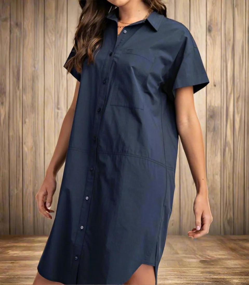 Oversized Button Down Shirt Dress with Short Sleeve