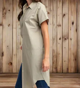 Oversized Button Down Shirt Dress with Short Sleeve