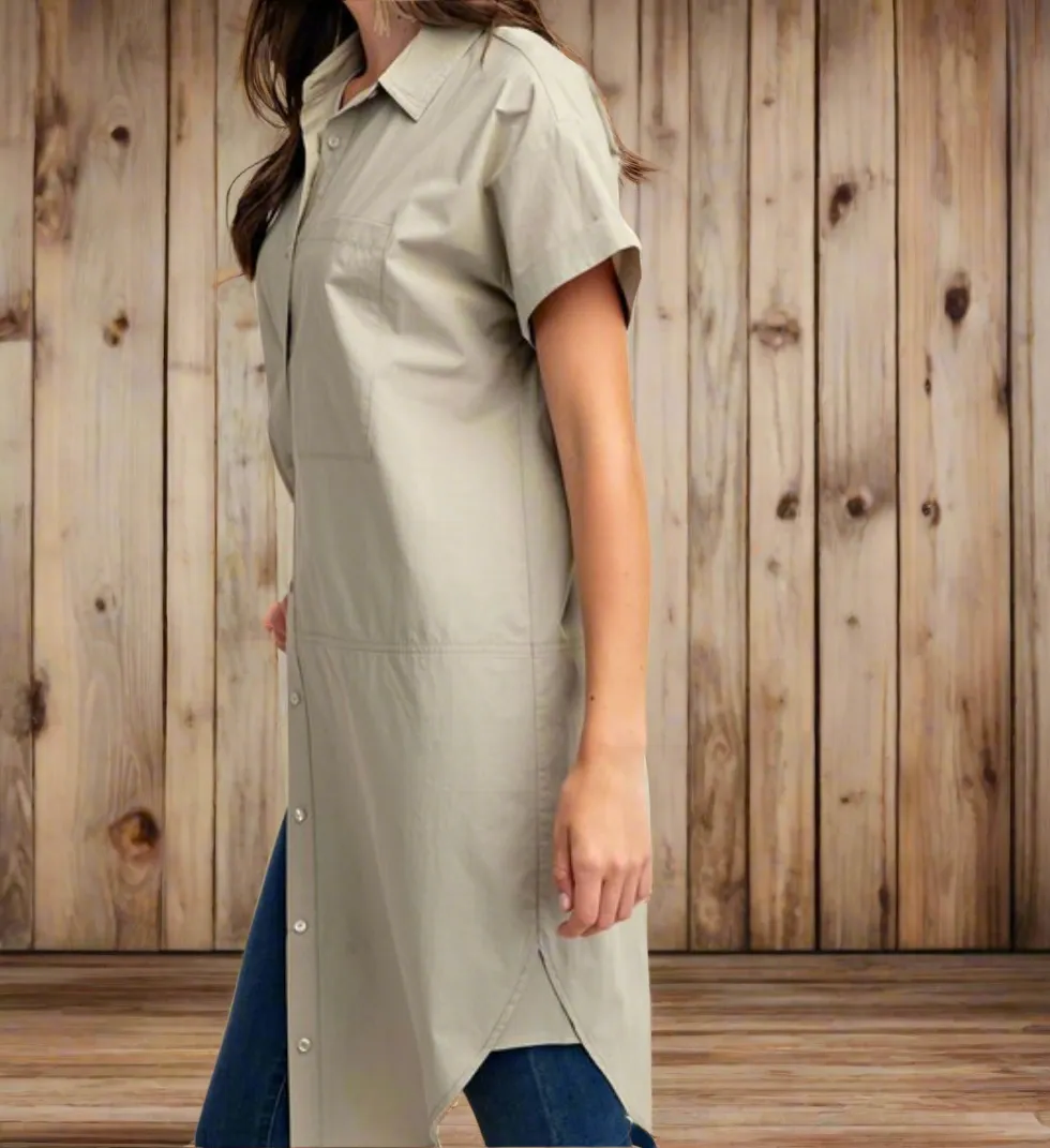 Oversized Button Down Shirt Dress with Short Sleeve