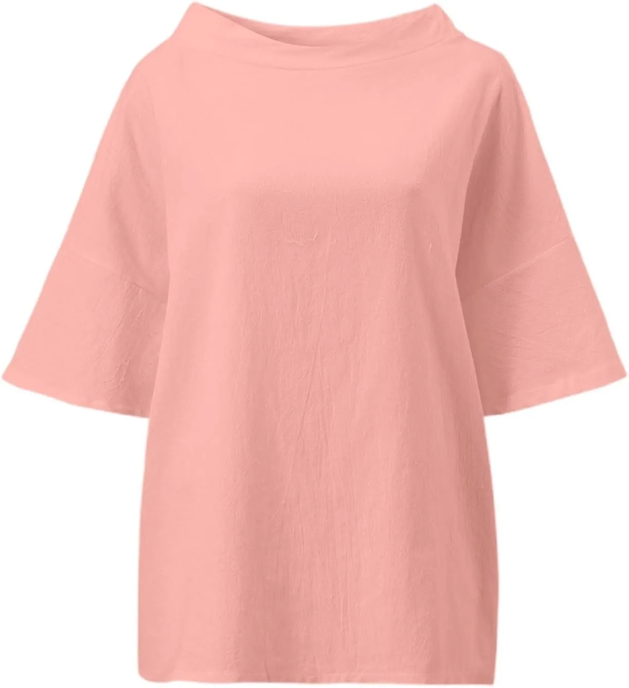 Plus Size Linen Shirts for Women Crewneck 3/4 Sleeve Womens Tops Summer Blouse Casual Tee Shirt Loose Fit Tunic Tshirt
