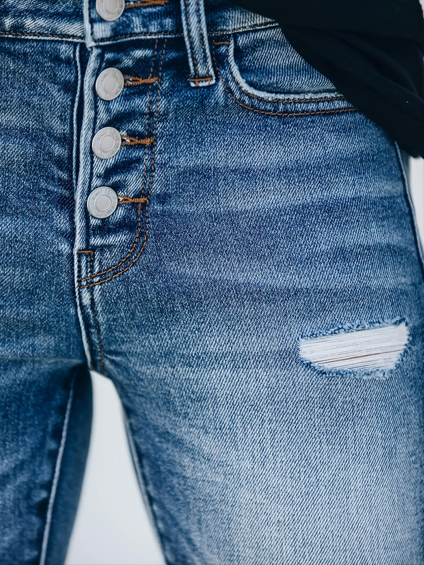 Ripped Stretchy Button Fly Pocket Skinny Leg Jeans