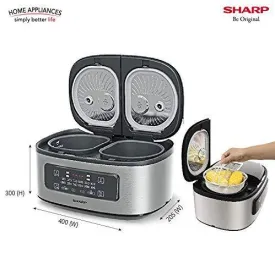 Sharp KN-TC50VI-SL Twin Cooker | 1st Dual Pot Multi Cooker | Smart Temperature Control | 12 Auto Cooking Modes | Silver