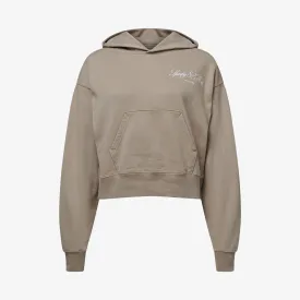 SPORTY & RICH | WMN'S VENDOME SCRIPT EMBROIDERED CROPPED HOODIE { BEIGE