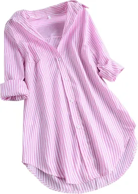Summer Tops for Women Plus Size Boho Tops Rolled 3/4 Length Sleeve Loose Fit Blouse Vintage Tees Linen Womens Clothing